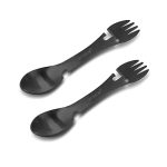 Risen Multifunctional Tenting Spork. Stainless Metal Spoon Fork Knife Combo Utensil with Bottle Opener Survival Multitool Black.