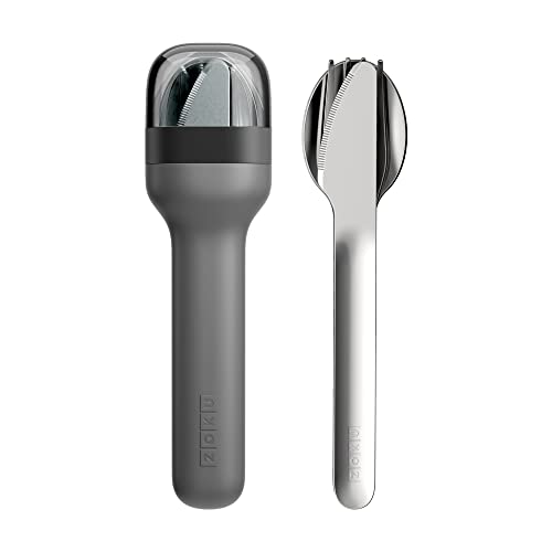 Pocket Utensil Set, Charcoal - Stainless Metal Fork, Knife, and Spoon Nest in Hygienic Case - Moveable Design for Journey, Faculty, Work, Picnics, Tenting and Out of doors Residence Use.