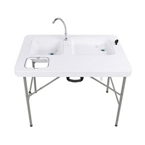 Canyon Camping Sink Table: Portable 32in Tall Fish Cleaning Table with Dual Sinks and Faucet - Ideal for Camping Kitchen