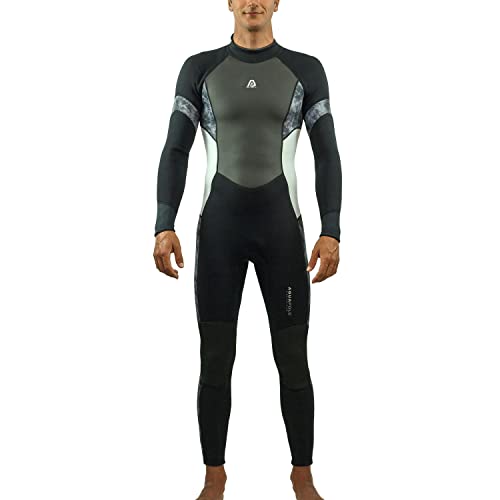 Wetsuits for Males by Aqua Polo | Fullbody 3/2 Neoprene Wetsuit with Shark Pores and skin Chest Panel | Tremendous Stretch Neck Cuffs Ankles (Black/Gray, XXL Tall).