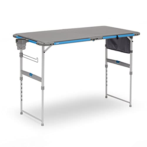 Folding Desk for Out of doors, Seaside, Picnic, Backyards, BBQ, Tailgate, Patio and Social gathering | 4 Foot Moveable Camp Desk with Adjustable Top and Storage for Tenting Equipment.