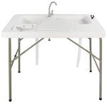Portable Folding Fish Cleaning Table with Dual Sinks and Faucet for Outdoor Camping and Fishing - Stonehomy 40x25.6 Inches Fillet Washing Station with Drainage Hoses.
