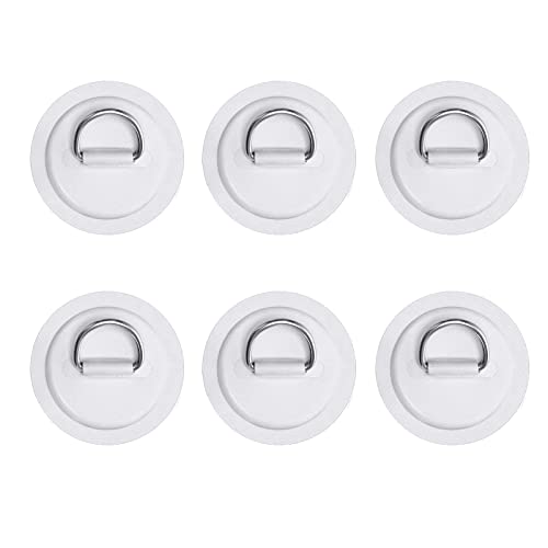 6 Pack Stainless Metal D-Ring Round Patch for PVC Inflatable Boat Kayak SUP Canoe Deck Surfboard Equipment, NO Glue Embody, White.