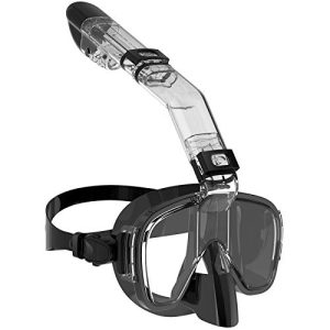 Foldable Snorkel Mask Set with Dry Top and Camera Mount - 180° Panoramic View, Anti-Fog, Anti-Leak Scuba Diving Mask for Adults and Kids.