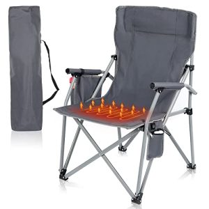 The Heated Camping Chair - 22.5" Wide Portable Folding Chair with Armrest, Zipper Pockets, Cup Holder, and USB Heating - Ideal for Sports, Beach, Picnic - 1 Chair (Battery Pack NOT Included).