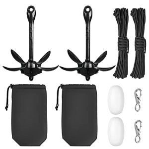 2 Pack Kayak Anchor Package, 3.5 lb Moveable Folding Boat Anchor Package with 40 ft Marine Rope for Kayak, Canoes, Fishing, and Paddle Board Equipment, Black.