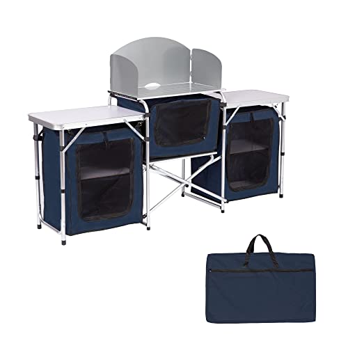 Portable Camping Kitchen Table with 3 Storage Organizer - Outdoor Folding Camping Table for BBQ, Parties and Picnic