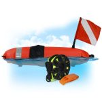 DiveSafe Torpedo Buoy Float for Scuba Diving, Spearfishing, Free Diving, Snorkeling and Swimming - Consists of 11 Clips/Bands for Equipment, Dive Flag, Excessive Visibility Reflective Band, and 100ft Line.