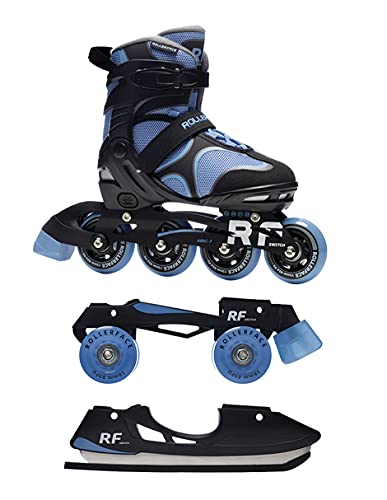 Rollerface Change 3-in-1, Interchangeable in 3 modalities: Inline Skate, Curler Skate, and Ice Skate. (Adjustable as much as 3 Sizes).