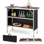 Folding Picnic Tenting Desk, Transportable Light-weight Aluminum Desk with Carry Bag, Meals Prep Station with 2 Cabinets, Fast Set-up, Out of doors Tenting Desk for BBQ, Get together, Yard (Brown).