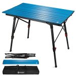 Moveable Tenting Desk with Adjustable Legs, Light-weight Aluminum Folding Seaside Desk with Carrying Bag for Out of doors Cooking, Picnic, Seaside, Backyards, BBQ and Celebration - Blue.