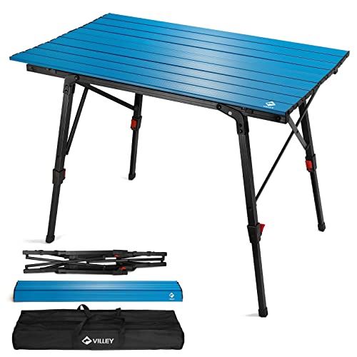 Moveable Tenting Desk with Adjustable Legs, Light-weight Aluminum Folding Seaside Desk with Carrying Bag for Out of doors Cooking, Picnic, Seaside, Backyards, BBQ and Celebration - Blue.