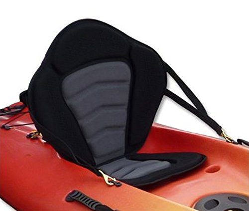 Marine Adjustable Straps Black Grey Padded Deluxe Kayak Seat Removable Storage Again Backpack Bag Canoe Backrest Assist Cushion Sit On High Fishing Brass Clips Canoeing Kayaking Rafting.