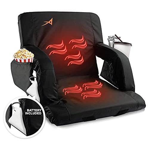 Foldable Cushioned Stadium Seat with Back Support, 4 Pockets and a Cup Holder for Bleacher Seating at Camping and Games