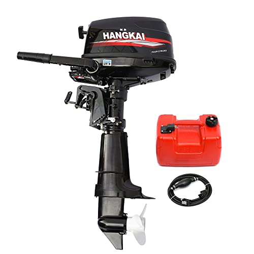 Outboard Motor, 4-Stroke 6.5HP Boat Engine Motor Water Cooling System, Heavy Responsibility Outboard Motor Inflatable Marine Fishing Boat Yacht Engine 4.8KW Tiller Management FNR 123CC.