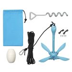 NU+ Folding Kayak Anchor Set - 3.5 lb. 4-Fluke Grapnel Hook Kayak, Canoe, Paddleboard, SUP, Fishing, Marine Sports activities Equipment Spiral Floor Screw Included, blue, Medium.