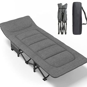Portable Camping Cot with Integrated Cushion and Pillow - Lightweight Folding Bed for Outdoor Sleeping