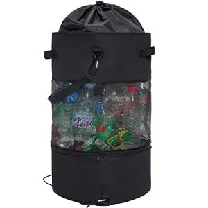Boat Trash Bag Massive Boat Trash Can for 80+ Cans, Boat Trash Container with Backside Zipper Opening, Outside Boat Rubbish Sack Storage Bag Hanging Moveable Mesh Fishing Boat Equipment (Black).