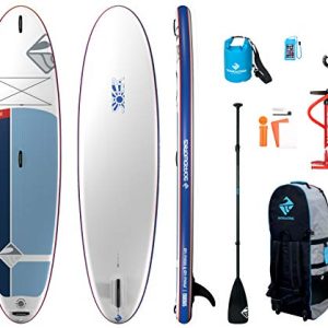 10'6" Inflatable Stand-Up Paddle Board (iSUP) Kit - Includes Pump, Bag and 3 Piece Paddle - White/Gray/Blue.