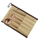 Reusable Journey Utensils, 7 Piece Moveable 304 Stainless Metal together with Knife Fork Spoon Chopsticks Cleansing Brush Straws Moveable Pouch, Eco-friendly Tenting Silverware Set, Dishwasher Protected.