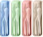 Utensil Set with Case, Journey Utensil, Wheat Straw Silverware Together with Knife Spoon Fork 4 Units for Journey Picnic Tenting or Day by day Use(Inexperienced, Beige, Pink, Blue) for Christmas Presents.
