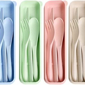 Utensil Set with Case, Journey Utensil, Wheat Straw Silverware Together with Knife Spoon Fork 4 Units for Journey Picnic Tenting or Day by day Use(Inexperienced, Beige, Pink, Blue) for Christmas Presents.