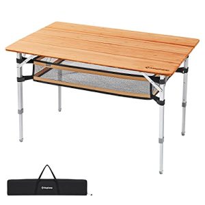Bamboo Foldable Camping Table with Adjustable Height, Aluminum Legs, and Large Storage Bag - Perfect for Outdoor and Indoor Use for 4 People with a weight capacity of 176lbs