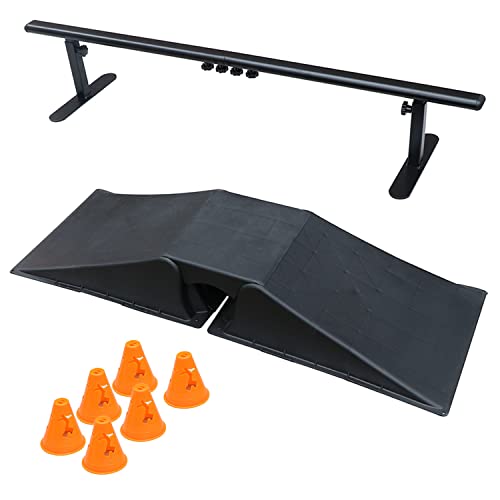Rider Equipment - Ramp, Grind Rail and Cones Set – Premium Skateboard Equipment for Amateurs and Professionals – Sturdy and Sturdy Yard Skatepark for Skateboards, Rollers, Scooters.