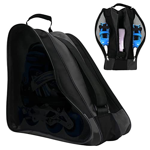 Curler Skate Bag, Breathable Ice Skate Bag with Adjustable Shoulder Strap, Oxford Material Skating Footwear Storage Bag Unisex Curler Skate Equipment (Black).
