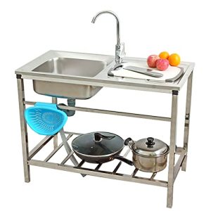 Utility Sink Single Bowl Stainless Metal Business Kitchen Sink with Left Drainboard for Laundry Yard Storage Tenting Moveable Handwashing Station Laundry Tub for Indoor Outside.