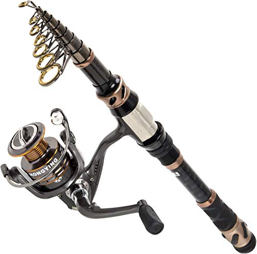 Fishing Rod and Reel Combos - Carbon Fiber Telescopic Fishing Pole - Spinning Reel 12 +1 Shielded Bearings Stainless Metal BB，Journey Saltwater Freshwater Full Equipment 5.91FT.