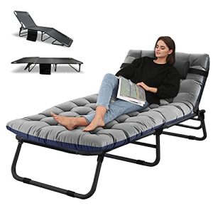 Transportable Folding Tenting Cot, Adjustable 4-Place Adults Reclining Folding Chaise with Pillow, Outside Transportable Folding Lounge Chair Sleeping Cots Mattress, Excellent for Tenting, Pool, Seaside, Patio.