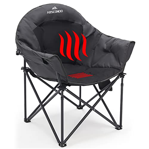 Heated Tenting Chair, Tenting Chairs for Heavy Folks, Outsized Outside Folding Moon Chairs with Additional Vast Seats, Garden Chairs Folding Helps as much as 300lbs, Black.