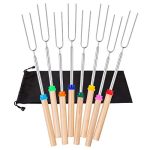 Marshmallow Roasting Sticks: 8-Pack Telescoping BBQ Forks with Wooden Handle and Portable Bag for Campfire, Camping, Stove and Grill.