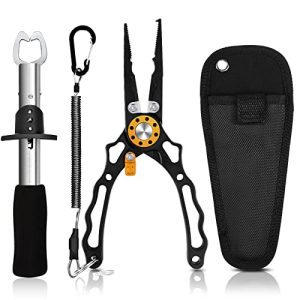 Fishing Pliers, Fishing Gear, Fish Management, Multi-purpose Fishing Pliers, Agency Lip Grabber, Stainless Metal and Anti-corrosion Coating, Fishing Equipment, Sheath Storage, Fishing Presents for Males.