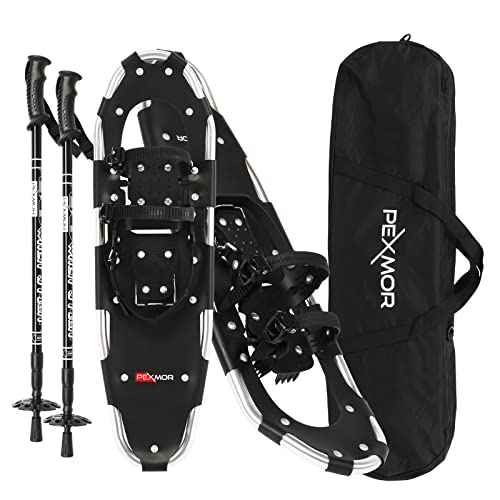 Conquer the Snowy Peaks in Style: Introducing our 3-in-1 Aluminum 30" Snowshoes with Poles - Durable Terrain Snow Footwear with Adjustable Ratchet Bindings & Carrying Bag, Perfect for Men, Women, and Youth!