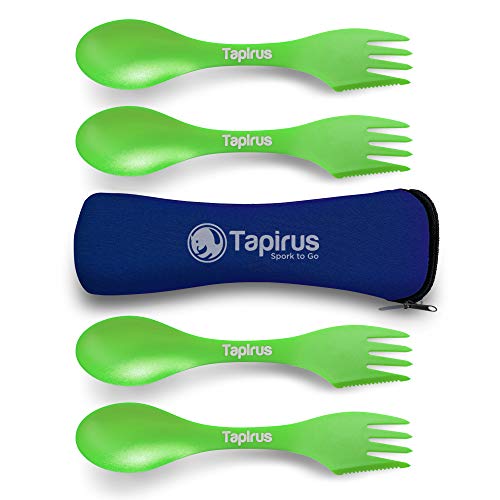 Compact & Durable Spork Set: 4-in-1 Utensils for Camping, Hunting & Outdoors with Carrying Case.