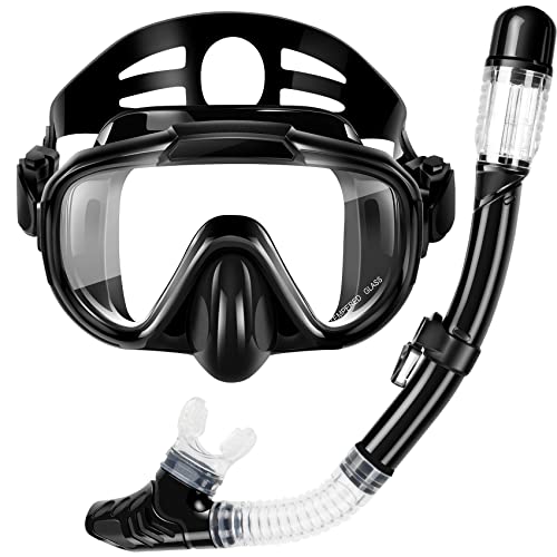 Explore the Underwater World with the Ultimate Snorkel Set - Anti-Leak, Anti-Fog & Panoramic View with Adjustable Fit and Mesh Bag for Adults.