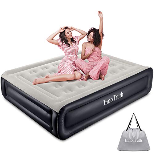 Queen Size 18in Raised Air Mattress with Built-in Pump and Carrying Bag - Perfect for Home and Camping!