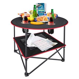 Camping Folding Table Portable Camping Side Table for Outdoor Picnic Tables Folding with 4 Cup Holders.