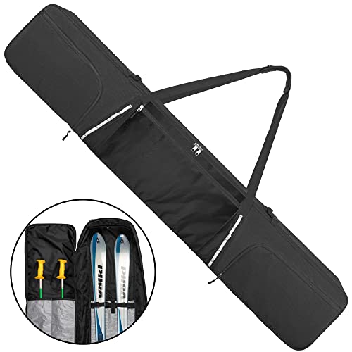 Ski Bag Holds One Board or A Pair of Skis, Snowboard Bag for Air Journey with Zippered Pockets for Goggles, Gloves and Different Necessities.