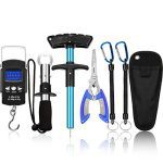 Fish Hook Remover Instruments Package Embody 1 Piece Handheld Digital Fish Scale 1 Piece Fish Hook Remover Software 1 Piece Fish Lip Gripper 1 Piece Fish Plier with Sheath and a pair of Items Fishing Software Lanyards.