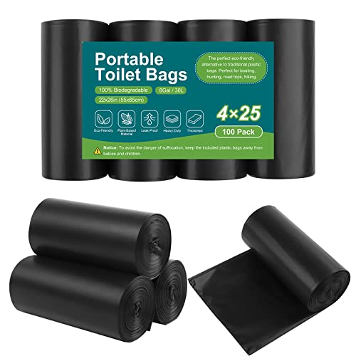 100 Portable Toilet Bags for Camping and Outdoor Activities - LITFP Thickened Biodegradable Bags for Portable Potty, 8 Gallon Compostable Waste Bags for 5 Gallon Bucket Toilets in Cars and RVs