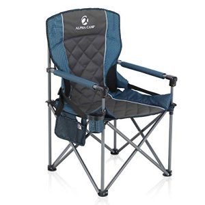  - 450 LBS Support, Padded Hard Armrests, Quad Lumbar Back Support, Portable Outdoor Chair with Cup Holder