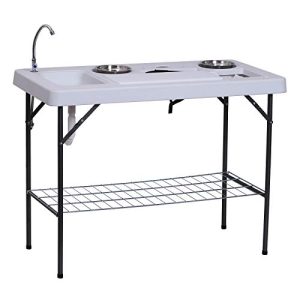 Outsunny Moveable Folding Tenting Desk with Sink, Faucet, Twin Stainless Metal Basins, and Equipment for Fish Cleansing, 50".