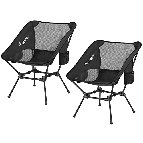 Light-weight Transportable Folding Tenting Chair: Sportneer Compact Seashore Camp Chairs for Adults Foldable Backpacking Chair Out of doors Chair for Tenting Mountaineering Garden Picnic Exterior Journey (2, Black).