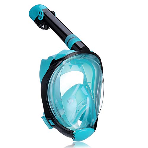 Full Face Snorkel Masks, Snorkeling Gear with Digicam Mount, Foldable 180 Diploma Panoramic View Anti-Fog Anti-Leak, Snorkeling Set for Children Adults.