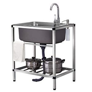 Stainless Steel Outdoor Sink with Faucet - Utility Single Bowl Sink for Backyard, Garage, Camping
