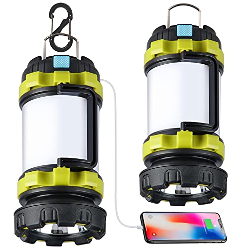 2-Pack Rechargeable LED Camping Lanterns with 1000LM, 6 Modes, 4000mAh Power Bank, Waterproof Portable Emergency Light for Hurricane Survival, Hiking.