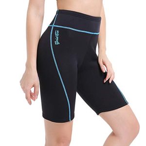 | 2mm Neoprene Swim Pants for Water Aerobics, Surfing, Diving, Swimming, Snorkeling, Canoeing | Black with Blue Stripe, XS